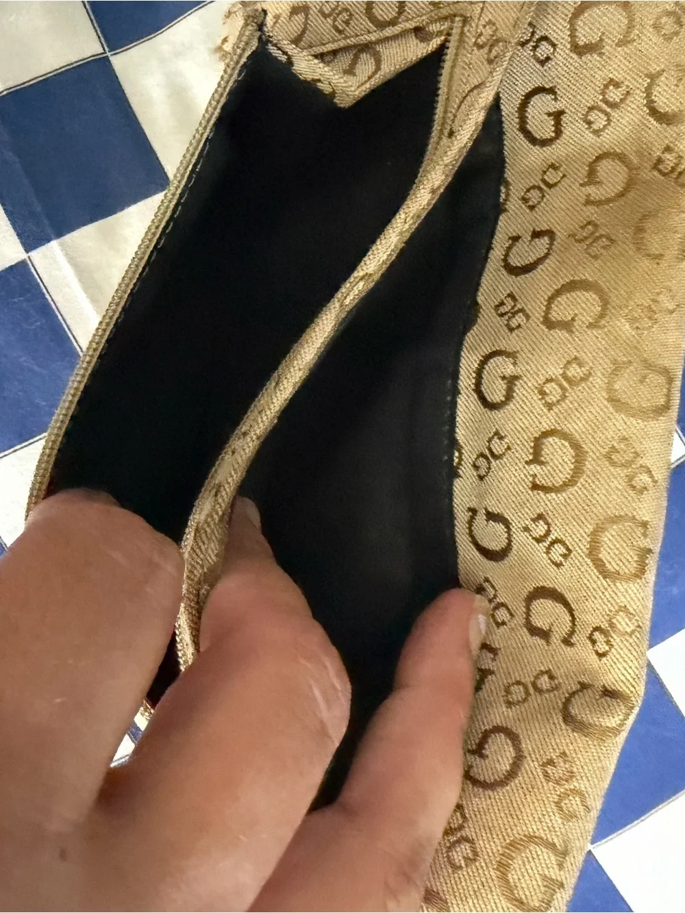 Guess Tan and Camel Logo Clutch with Croc-Trim
